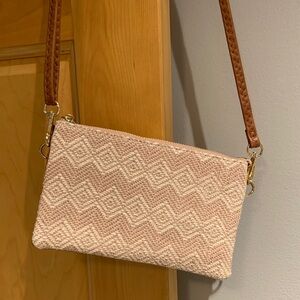 Elegant Cream and Tan Woven Crossbody Bag